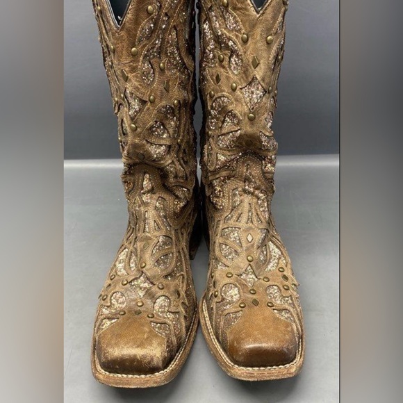 Corral Orix Glittered Inlay w/Studs Square Toe Size 11.5 - Picture 4 of 6